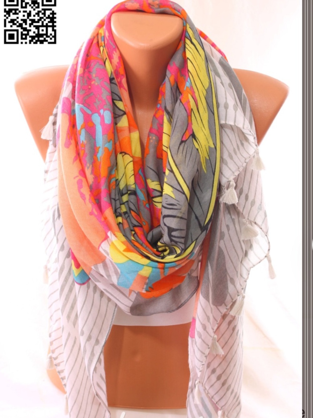 Colorful Floral & Abstract Lightweight Women's Scarf in Pink, Orange & Gray